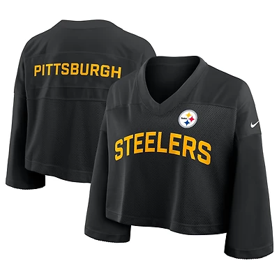 Women's Nike Black Pittsburgh Steelers Primetime Cropped Mesh Dri-FIT Fashion Jersey