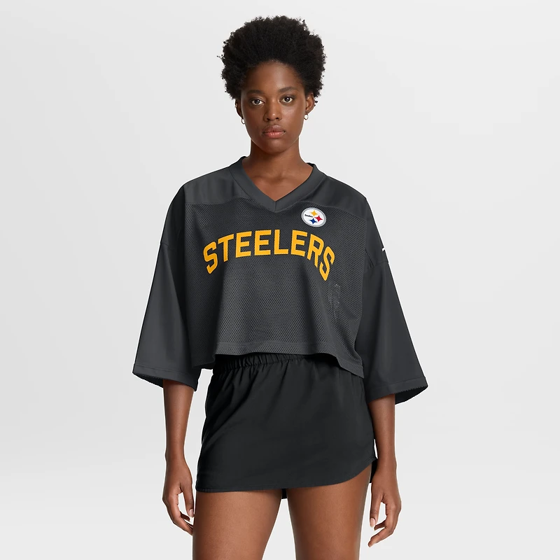 Women's Nike Black Pittsburgh Steelers Primetime Cropped Mesh Dri-FIT Fashion Jersey