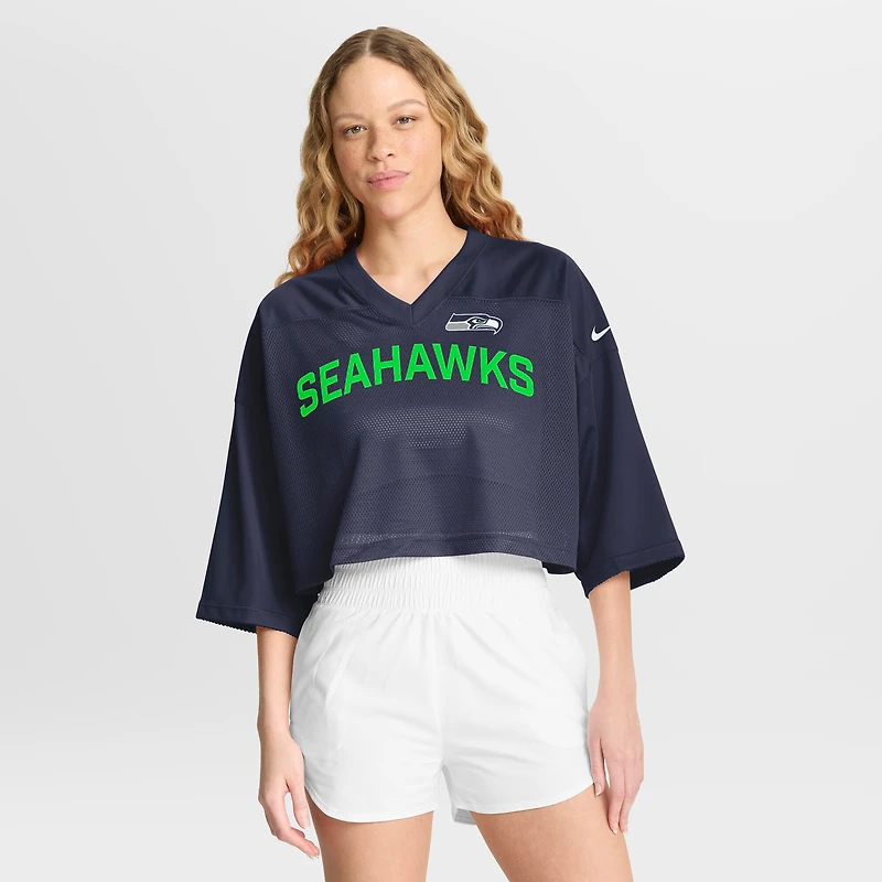 Women's Nike College Navy Seattle Seahawks Primetime Cropped Mesh Dri-FIT Fashion Jersey