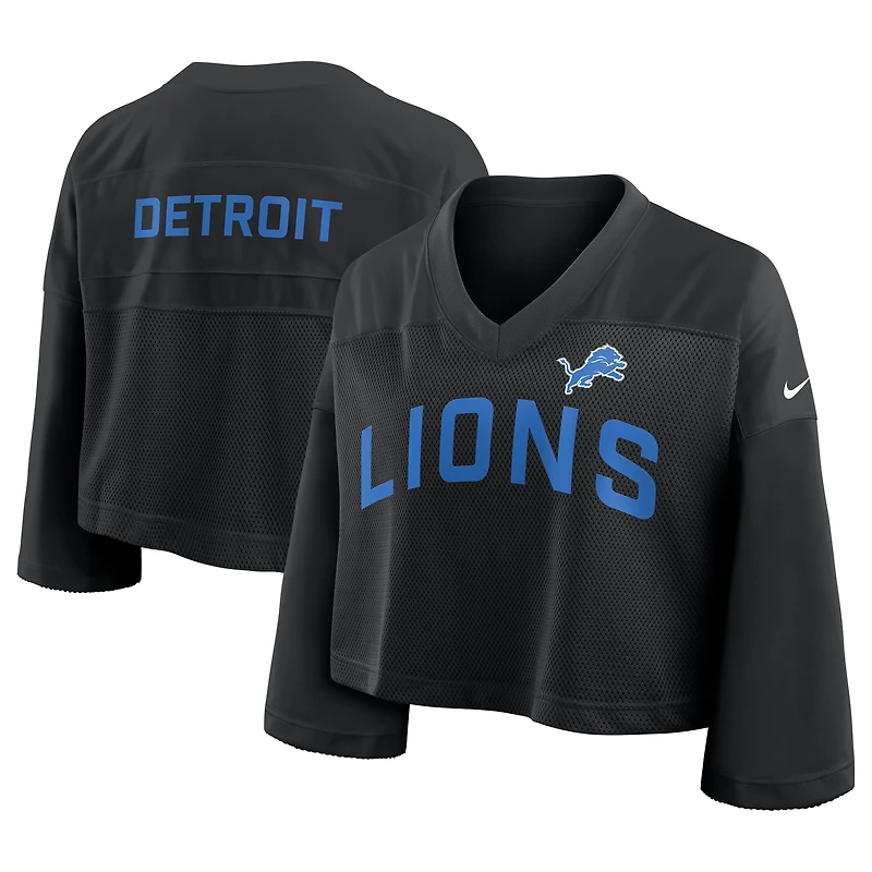 Women's Nike Black Detroit Lions Primetime Cropped Mesh Dri-FIT Fashion Jersey