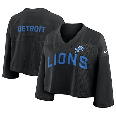 Women's Nike Black Detroit Lions Primetime Cropped Mesh Dri-FIT Fashion Jersey