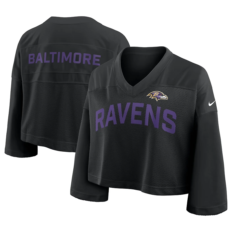 Women's Nike Black Baltimore Ravens Primetime Cropped Mesh Dri-FIT Fashion Jersey