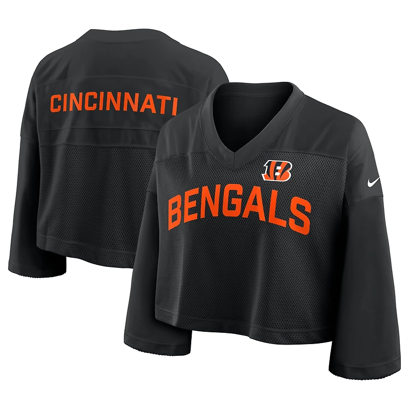 Women's Nike Black Cincinnati Bengals Primetime Cropped Mesh Dri-FIT Fashion Jersey