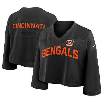 Women's Nike Black Cincinnati Bengals Primetime Cropped Mesh Dri-FIT Fashion Jersey