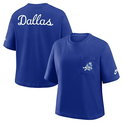 Women's Nike Navy Dallas Cowboys Rewind Pocket Boxy T-Shirt