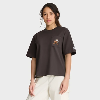 Women's Nike Brown Cleveland Browns Rewind Pocket Boxy T-Shirt