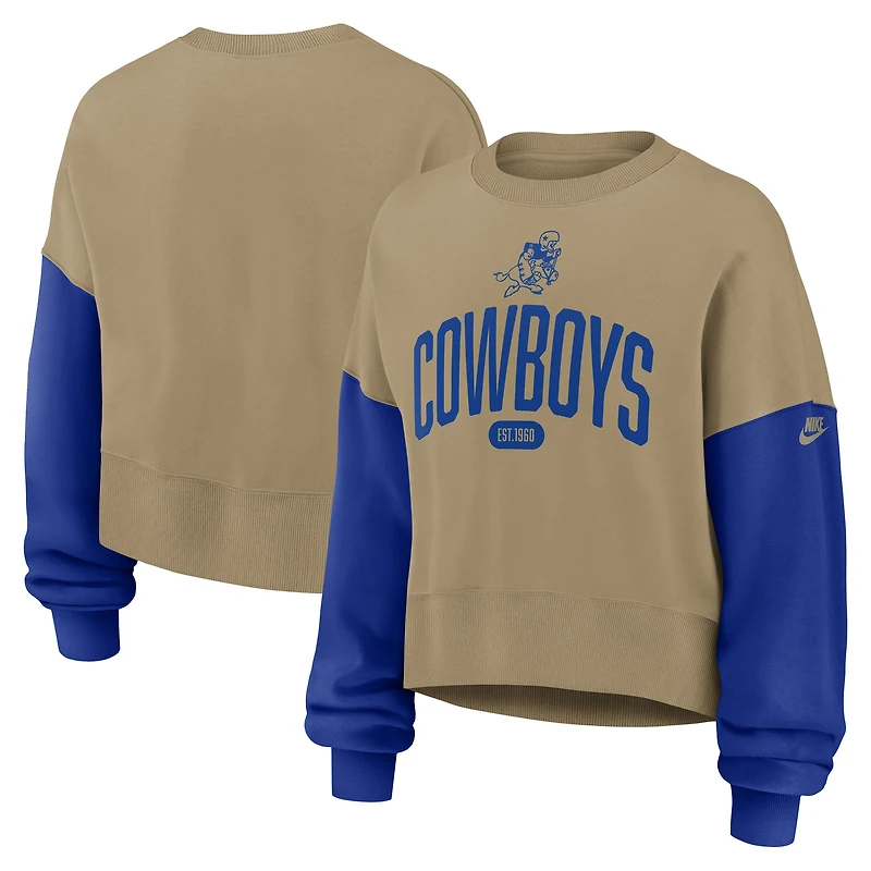 Women's Nike Tan Dallas Cowboys Oversized Rewind Pullover Sweatshirt