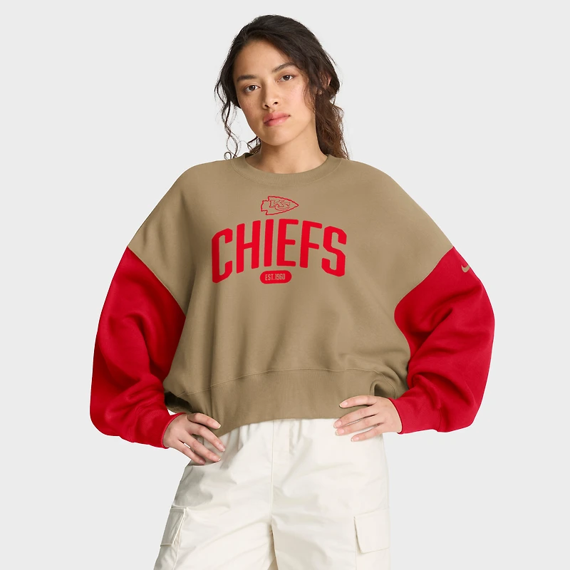 Women's Nike Tan Kansas City Chiefs Oversized Rewind Pullover Sweatshirt