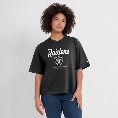 Women's Nike Black Las Vegas Raiders Essential Script Relaxed Boxy T-Shirt