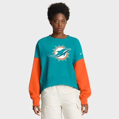 Women's Nike Aqua Miami Dolphins Oversized Color-Block Pullover Sweatshirt