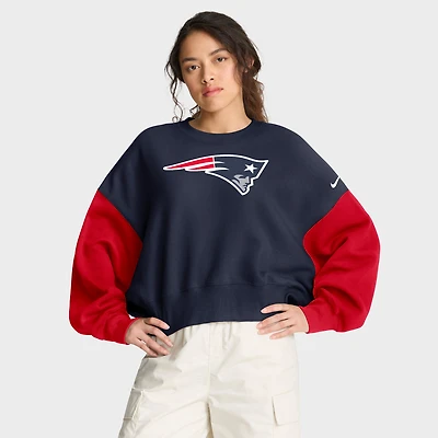 Women's Nike Navy New England Patriots Oversized Color-Block Pullover Sweatshirt