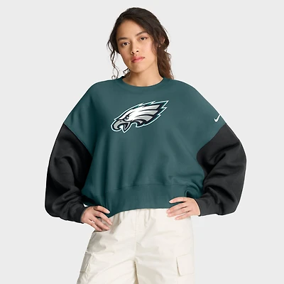 Women's Nike Midnight Green Philadelphia Eagles Oversized Color-Block Pullover Sweatshirt