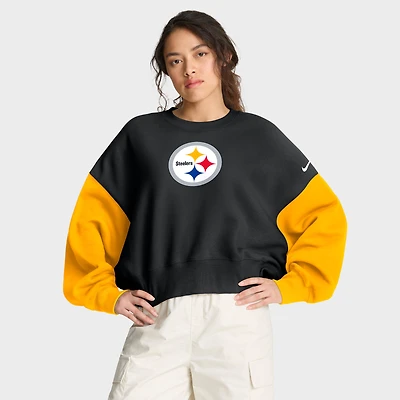 Women's Nike Black Pittsburgh Steelers Oversized Color-Block Pullover Sweatshirt