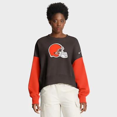 Women's Nike Brown Cleveland Browns Oversized Color-Block Pullover Sweatshirt