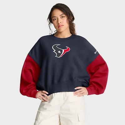 Women's Nike Navy Houston Texans Oversized Color-Block Pullover Sweatshirt
