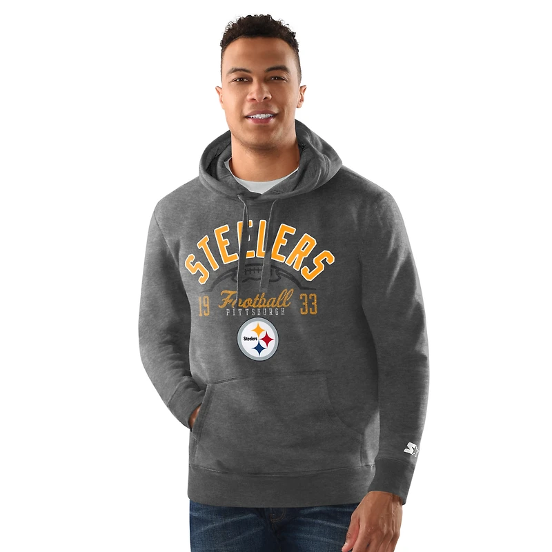 Men's Starter Heather Gray Pittsburgh Steelers Pullover Hoodie