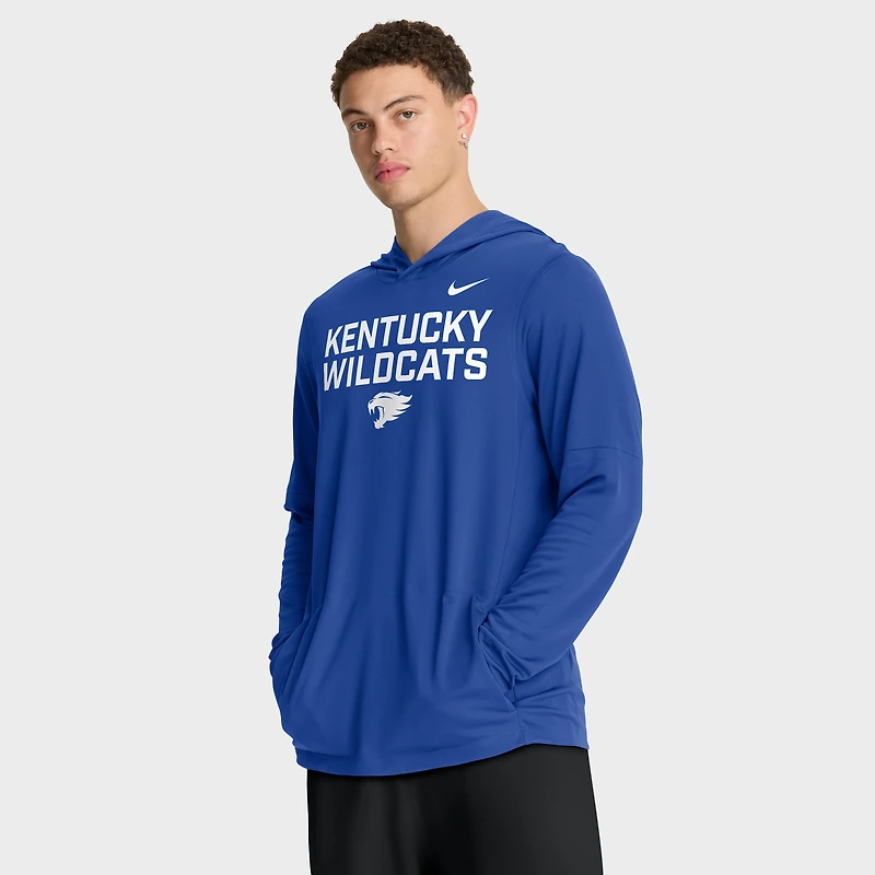 Men's Nike Royal Kentucky Wildcats 2025 Sideline Dri-FIT Long Sleeve Hoodie T-Shirt