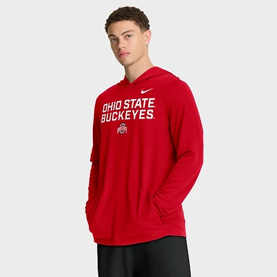 Men's Nike Scarlet Ohio State Buckeyes 2025 Sideline Performance Long Sleeve Hoodie T-Shirt