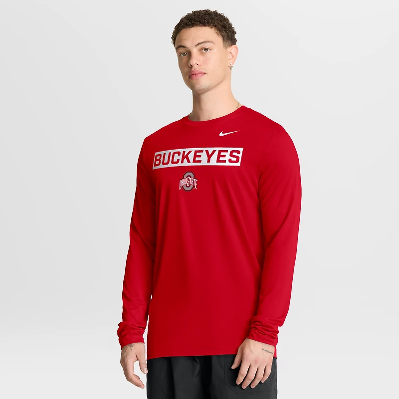 Men's Nike Scarlet Ohio State Buckeyes Primetime Campus 2-Hit Legend Dri-FIT Long Sleeve T-Shirt