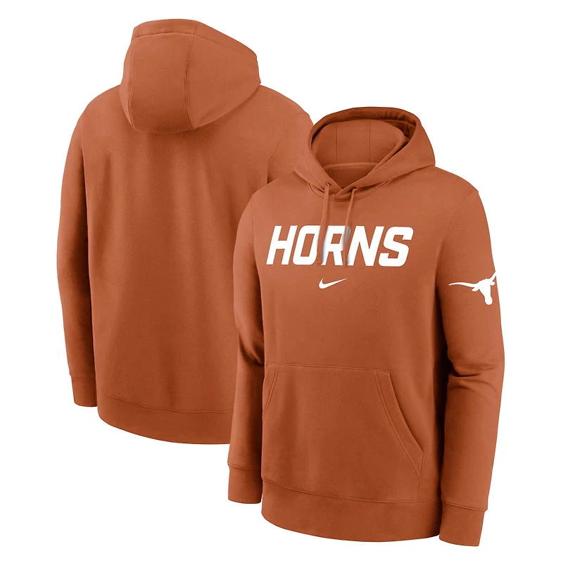 Men's Nike Texas Orange Longhorns Nickname Club Fleece Pullover Hoodie