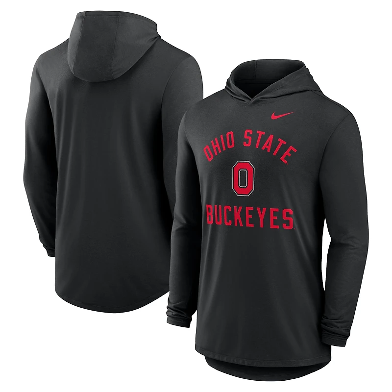 Men's Nike Black Ohio State Buckeyes Classic Arch Tri-Blend Long Sleeve Hoodie T-Shirt