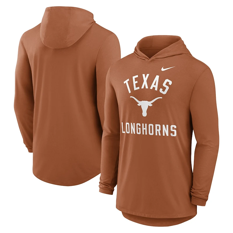 Men's Nike Burnt Orange Texas Longhorns Classic Arch Tri-Blend Long Sleeve Hoodie T-Shirt