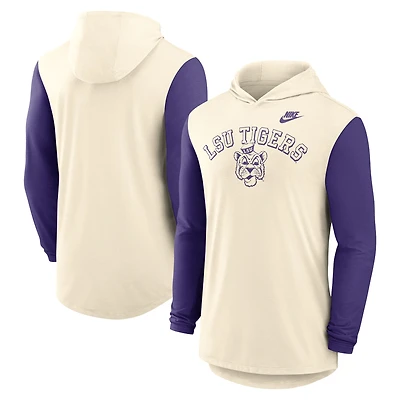 Men's Nike Natural/Purple LSU Tigers Legacy Color-Block Tri-Blend Dri-FIT Long Sleeve Hoodie T-Shirt
