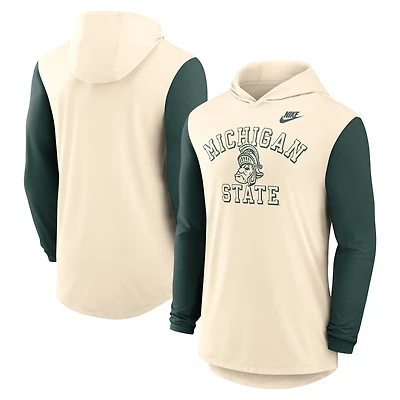 Men's Nike Natural/Green Michigan State Spartans Legacy Color-Block Tri-Blend Dri-FIT Long Sleeve Hoodie T-Shirt