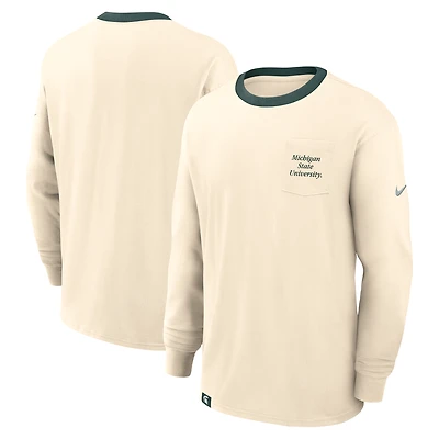 Men's Nike Natural Michigan State Spartans Athletic Prep Max90 Pocket Logo Long Sleeve T-Shirt