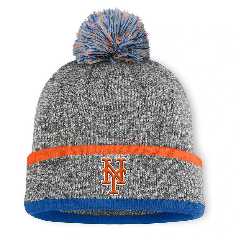 Men's New York Mets Fanatics Heather Gray Backstop Cuffed Knit Hat with Pom