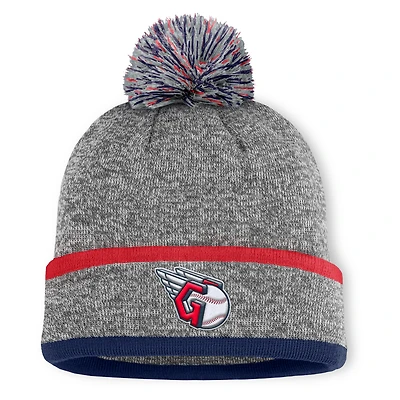 Men's Cleveland Guardians Fanatics Heather Gray Backstop Cuffed Knit Hat with Pom