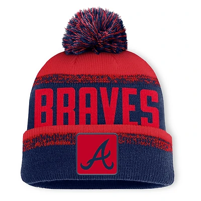 Men's Fanatics Navy/Red Atlanta Braves No-Doubter Cuffed Knit Hat with Pom