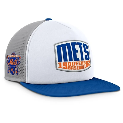 Men's Fanatics Gray/White New York Mets Cranked Foam Front Patch Trucker Adjustable Hat