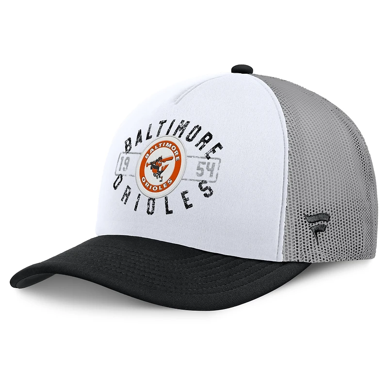 Men's Fanatics White/Black Baltimore Orioles Designated A-Frame Foam Front Trucker Adjustable Hat