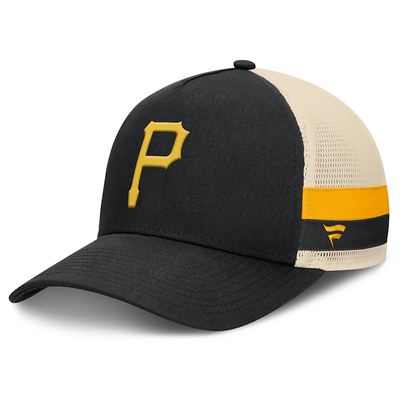 Men's Fanatics Black/Natural Pittsburgh Pirates Inherited Side Stripe Trucker Adjustable Hat