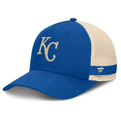 Men's Fanatics Royal/Natural Kansas City Royals Inherited Side Stripe Trucker Adjustable Hat