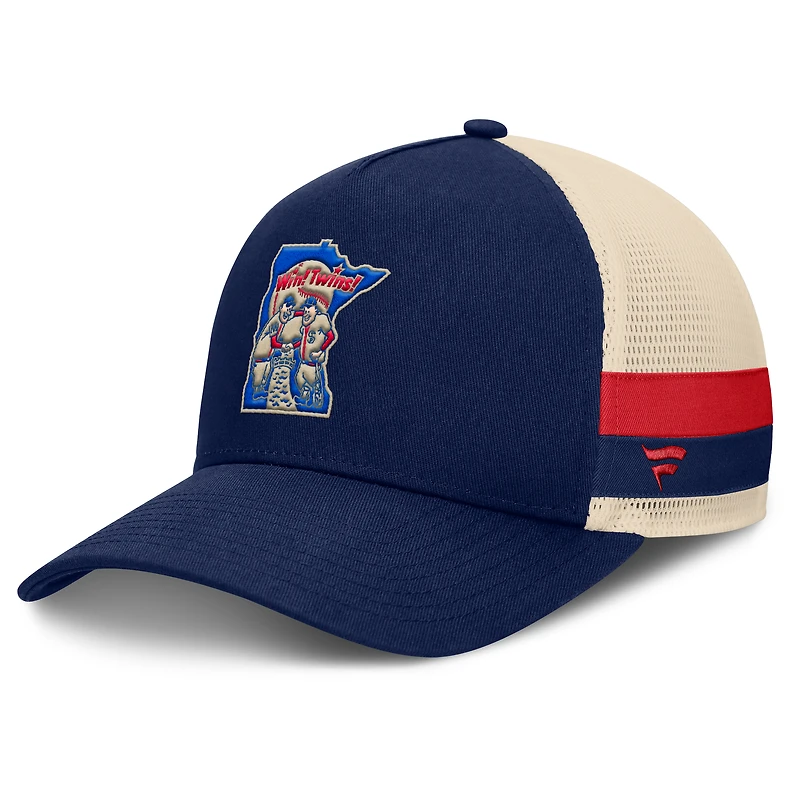 Men's Fanatics Navy/Natural Minnesota Twins Inherited Throwback Logo Side Stripe Trucker Adjustable Hat
