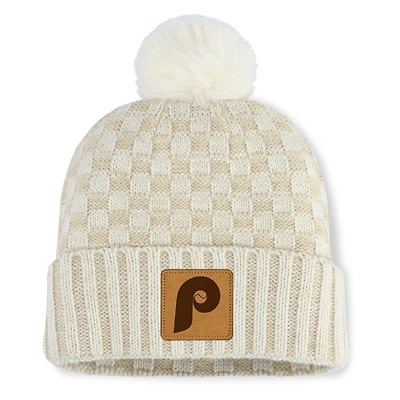 Women's Fanatics  Natural Philadelphia Phillies Matchstick Cuffed Knit Hat with Pom