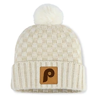 Women's Fanatics  Natural Philadelphia Phillies Matchstick Cuffed Knit Hat with Pom