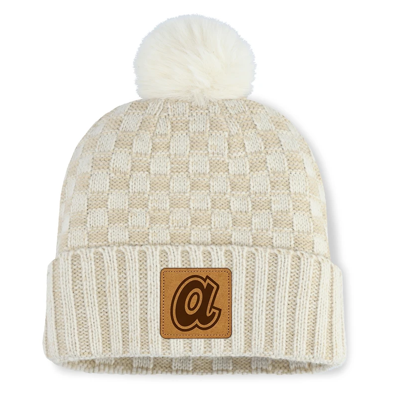 Women's Fanatics  Natural Atlanta Braves Matchstick Cuffed Knit Hat with Pom