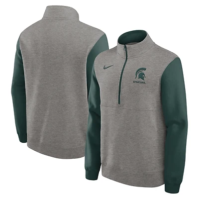 Men's Nike Heather Gray/Green Michigan State Spartans Club Fleece Half-Zip Pullover