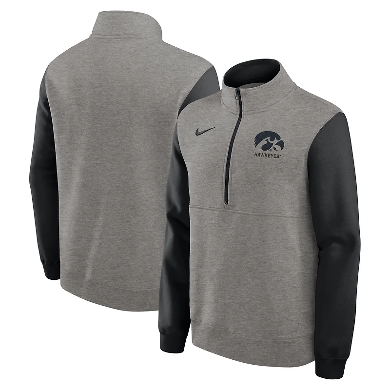 Men's Nike Heather Gray/Black Iowa Hawkeyes Club Fleece Half-Zip Pullover
