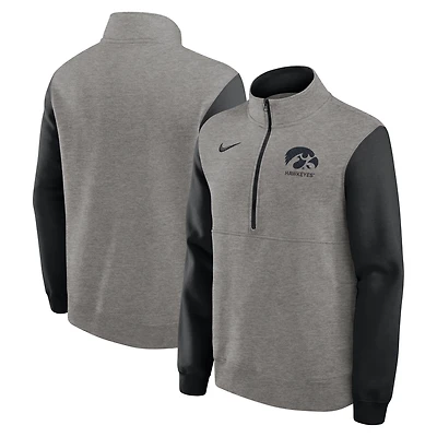 Men's Nike Heather Gray/Black Iowa Hawkeyes Club Fleece Half-Zip Pullover