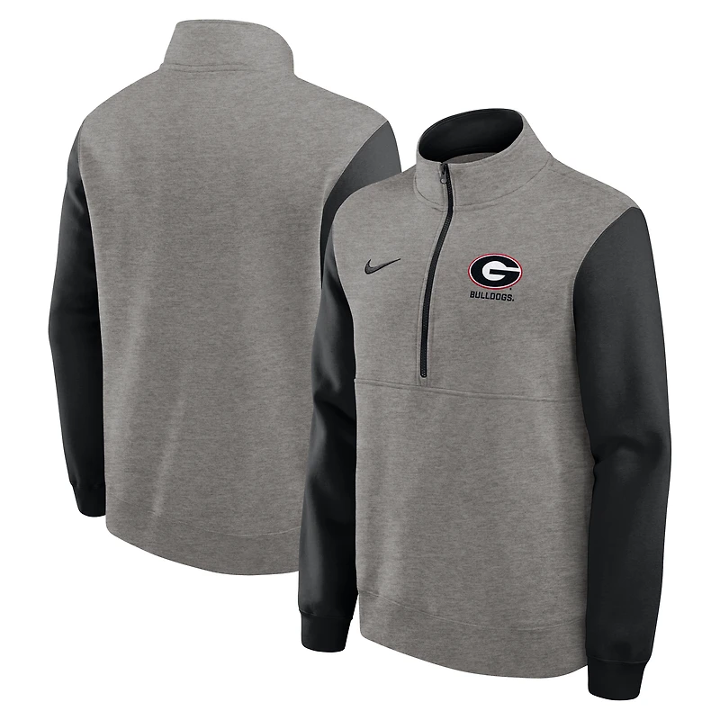 Men's Nike Heather Gray/Black Georgia Bulldogs Club Fleece Half-Zip Pullover