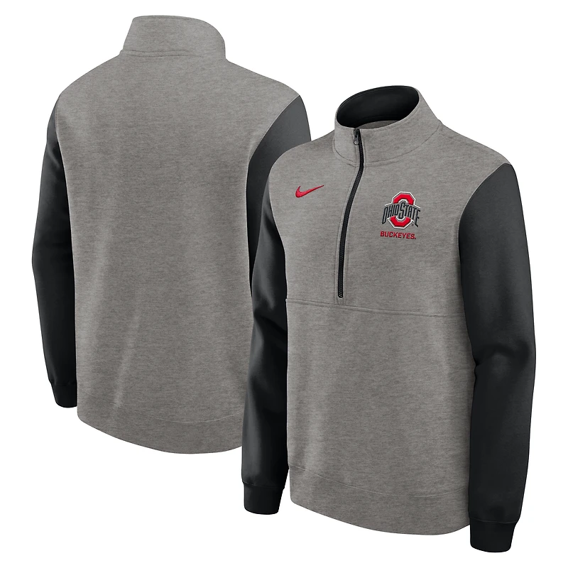 Men's Nike Heather Gray/Black Ohio State Buckeyes Club Fleece Half-Zip Pullover