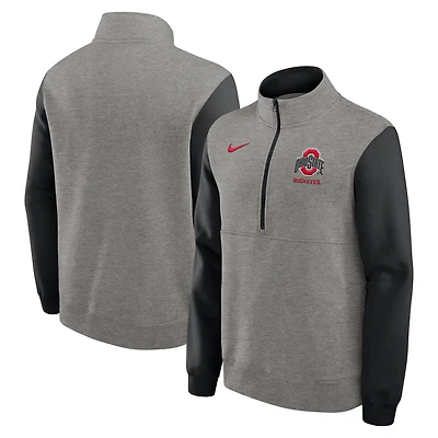 Men's Nike Heather Gray/Black Ohio State Buckeyes Club Fleece Half-Zip Pullover