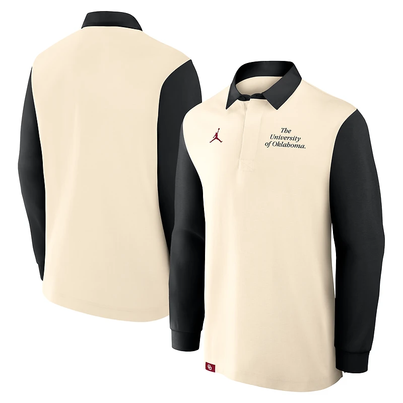Men's Jordan Brand Cream/Black Oklahoma Sooners Rugby Long Sleeve Shirt