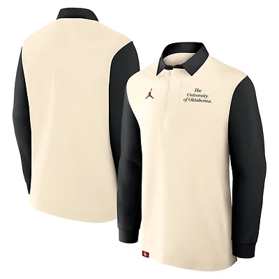 Men's Jordan Brand Cream/Black Oklahoma Sooners Rugby Long Sleeve Shirt