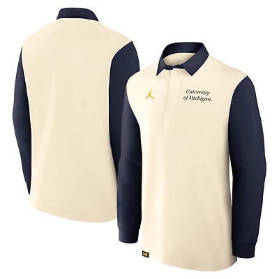 Men's Jordan Brand Cream/Navy Michigan Wolverines Rugby Long Sleeve Shirt