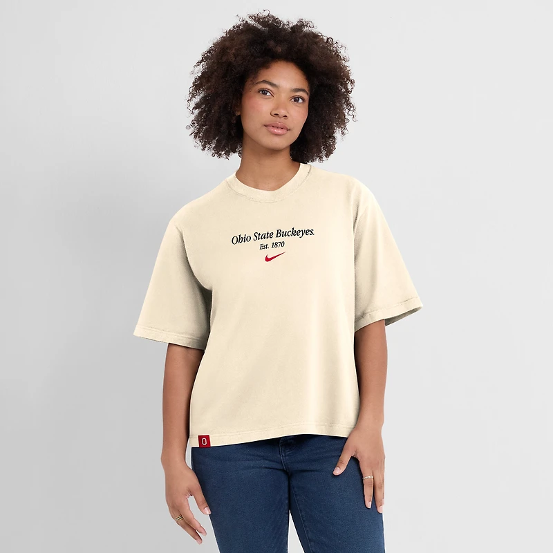 Women's Nike Cream Ohio State Buckeyes Established Tag Boxy T-Shirt
